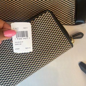 Coach:  Brand New Legacy Tan & Black Jacquard Wallet